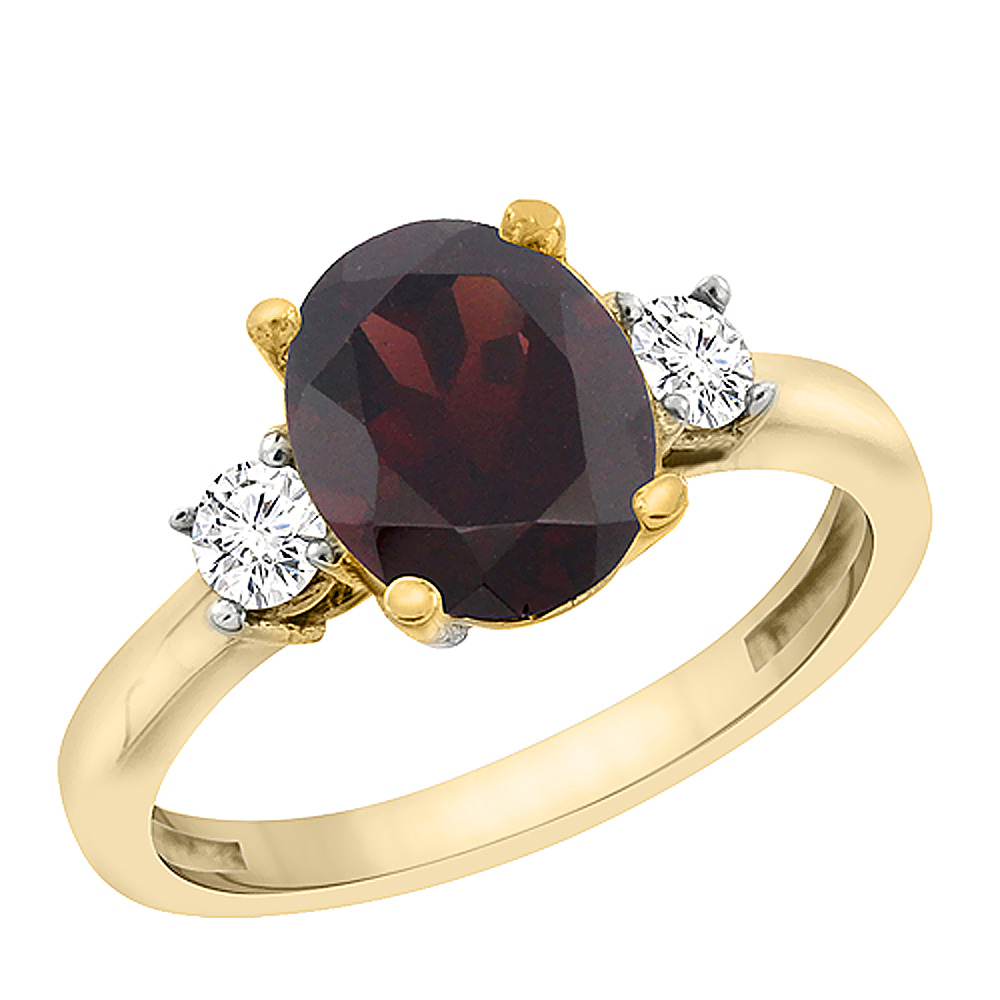 Sabrina Silver 14K Yellow Gold Natural Garnet Engagement Ring Oval 10x8 mm Diamond Sides, sizes 5 - 10