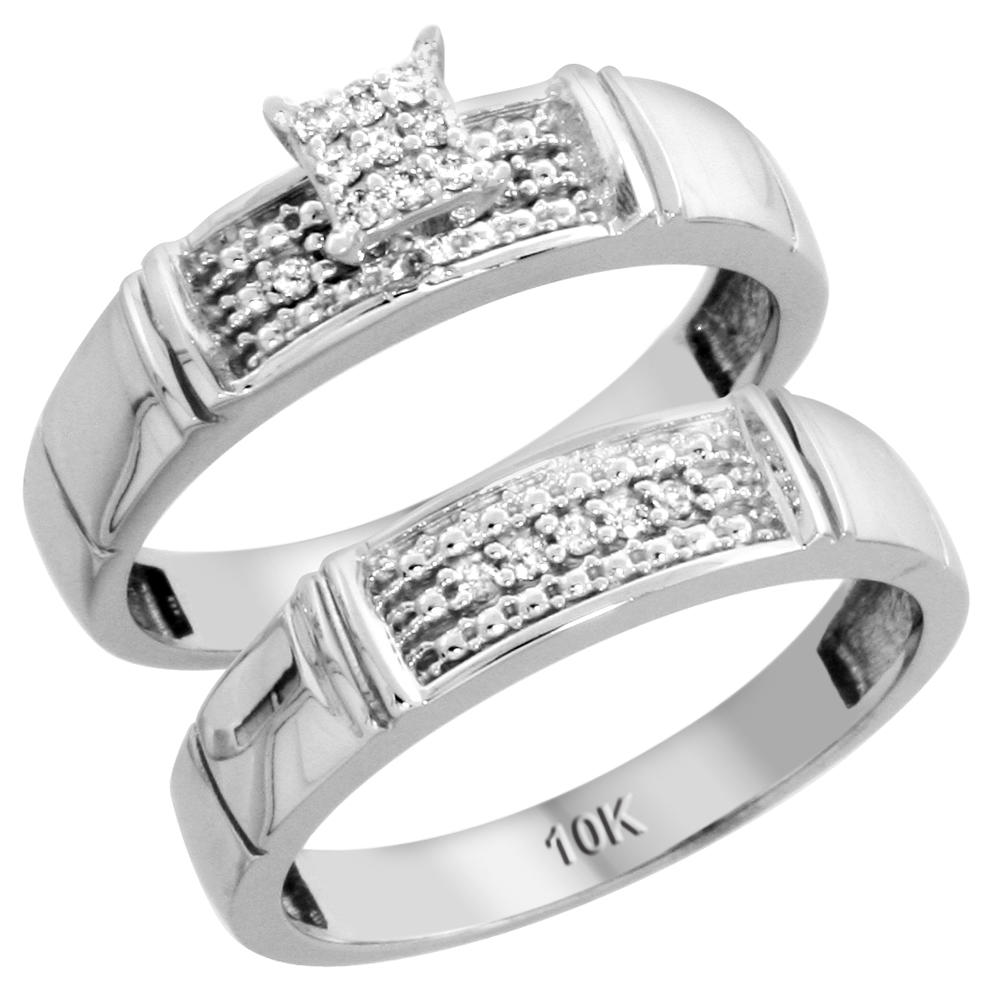 Sabrina Silver 10k White Gold Diamond Engagement Ring Set 2-Piece 0.10 cttw Brilliant Cut, 3/16 inch 4.5mm wide