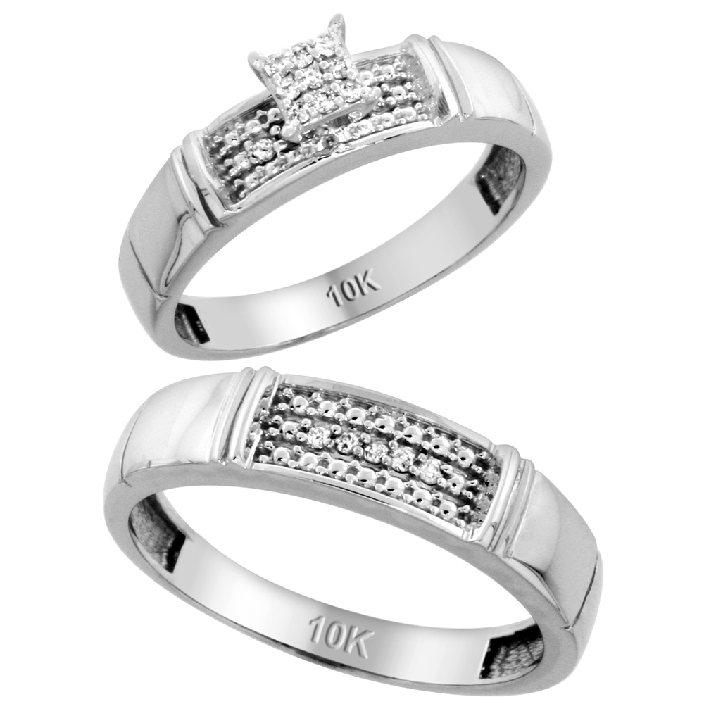 Sabrina Silver 10k Gold His and Hers Diamond Wedding Ring Set 2-Piece 0.10 cttw 4.5 & 5mm