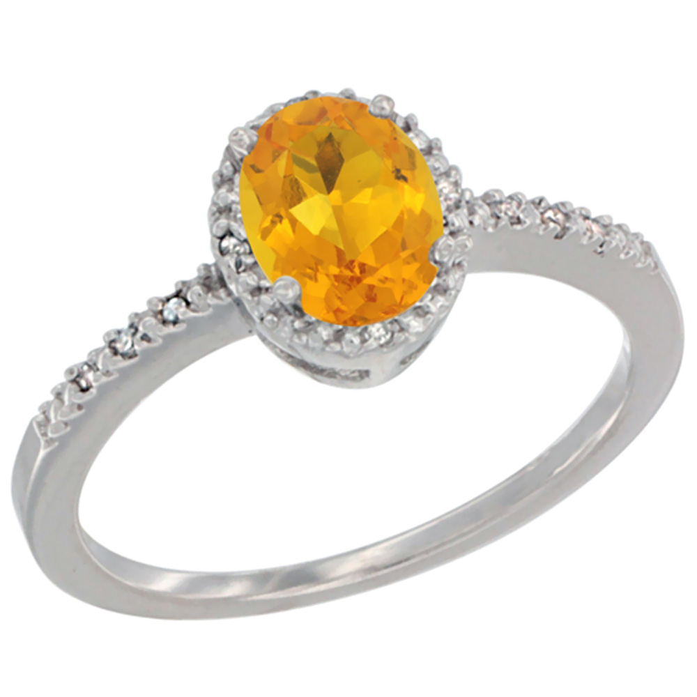 Sabrina Silver 14K White Gold Diamond Natural Citrine Engagement Ring Oval 7x5 mm, sizes 5 - 10