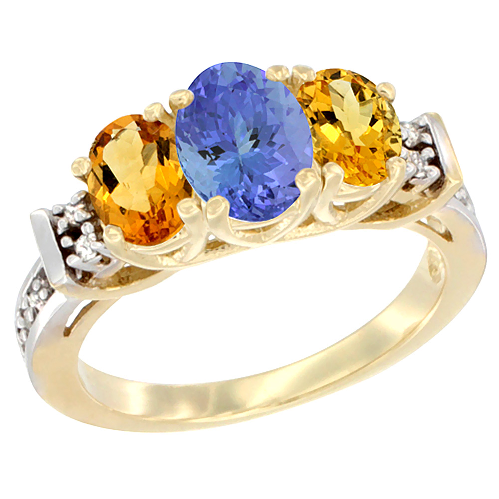 Sabrina Silver 14K Yellow Gold Natural Tanzanite & Citrine Ring 3-Stone Oval Diamond Accent