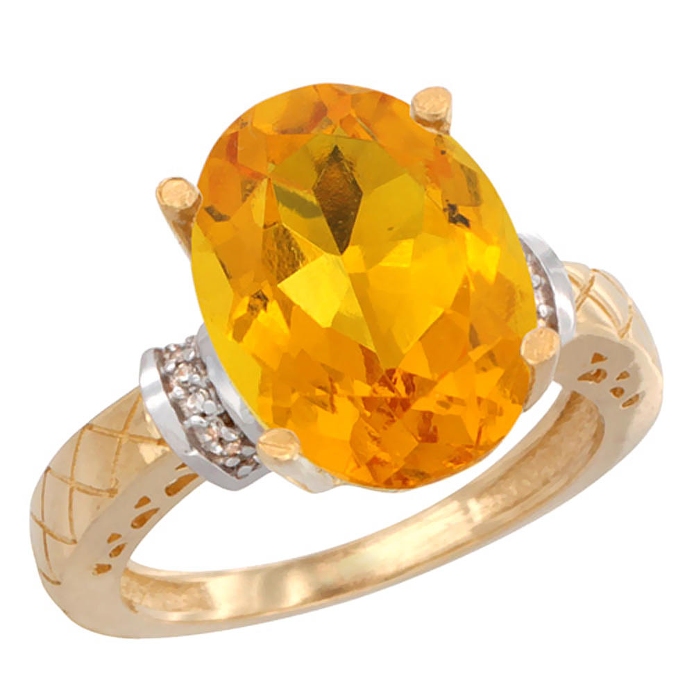 Sabrina Silver 14K Yellow Gold Diamond Natural Citrine Ring Oval 14x10mm, sizes 5-10