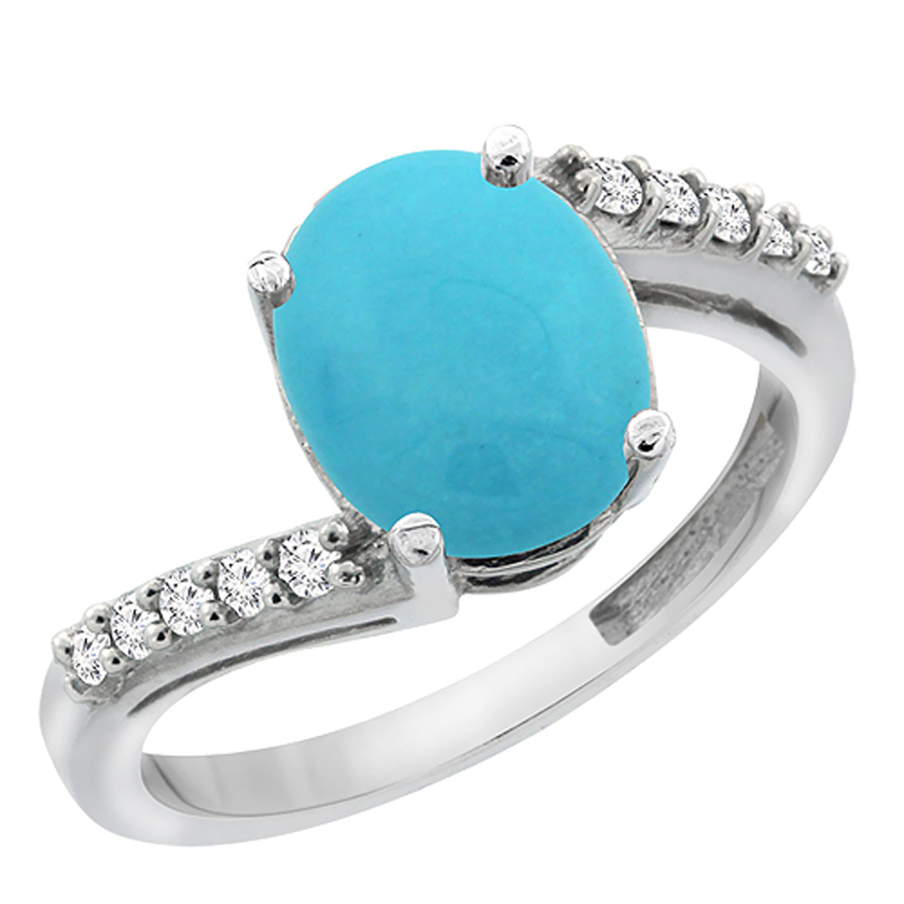 Sabrina Silver 14K White Gold Natural Diamond Sleeping Beauty Turquoise Engagement Ring Oval 10x8mm, sizes 5-10