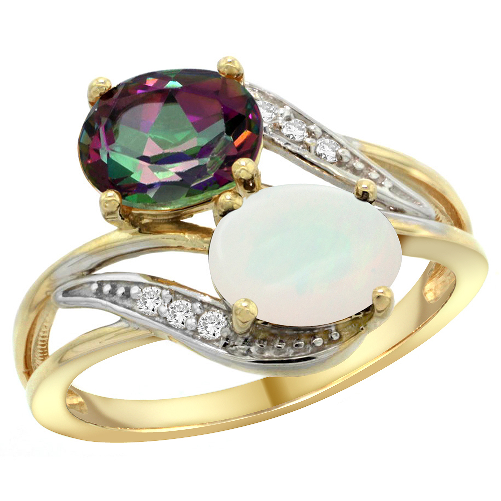 Sabrina Silver 14K Yellow Gold Diamond Natural Mystic Topaz & Opal 2-stone Ring Oval 8x6mm, sizes 5 - 10