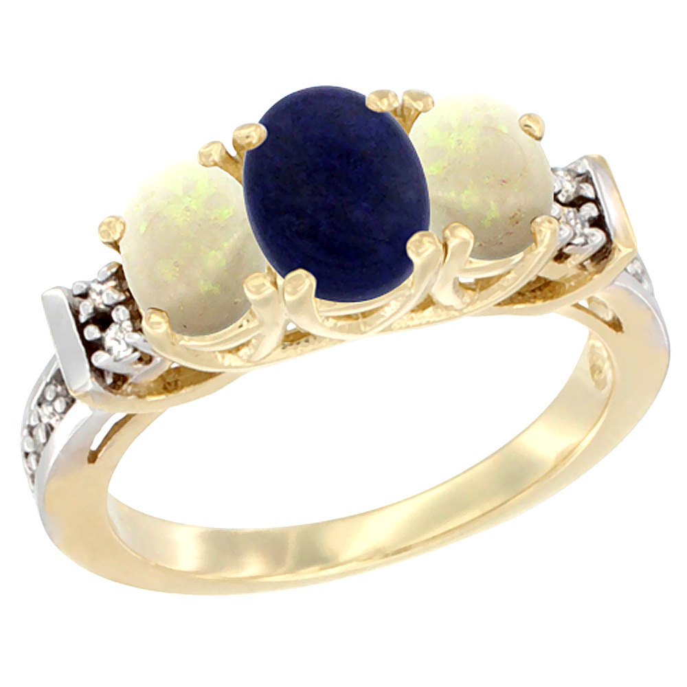Sabrina Silver 14K Yellow Gold Natural Lapis & Opal Ring 3-Stone Oval Diamond Accent