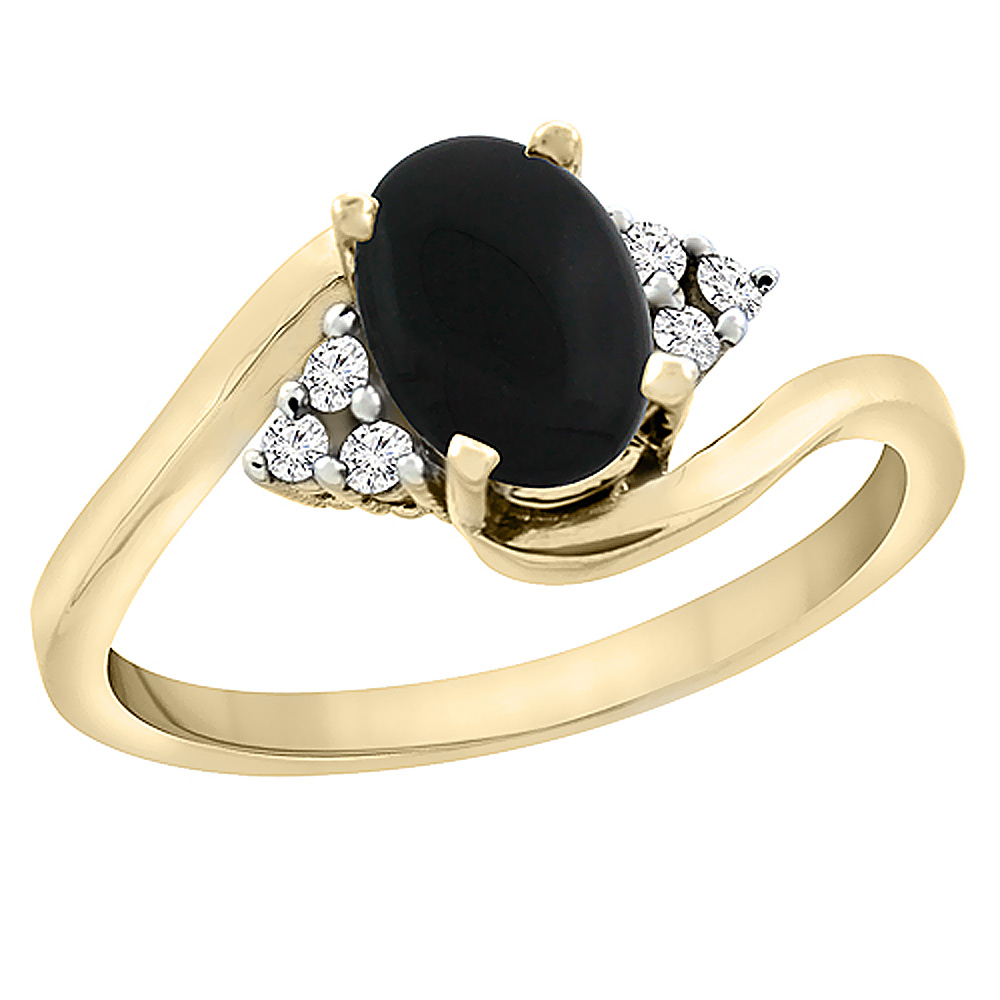 Sabrina Silver 10K Yellow Gold Diamond Natural Black Onyx Engagement Ring Oval 7x5mm, sizes 5 - 10