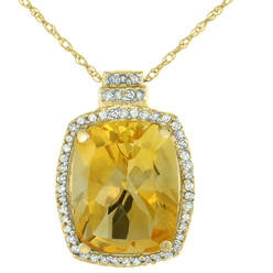 Sabrina Silver 10K Yellow Gold 0.20 cttw Diamond Natural Citrine Pendant Octagon Cushion 11x9 mm
