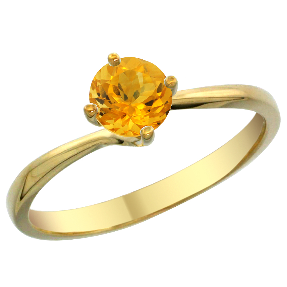 Sabrina Silver 14K Yellow Gold Natural Citrine Solitaire Ring Round 6mm, sizes 5 - 10