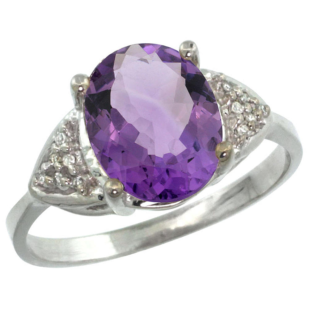 Sabrina Silver 14k White Gold Diamond Natural Amethyst Engagement Ring Oval 10x8mm, sizes 5-10