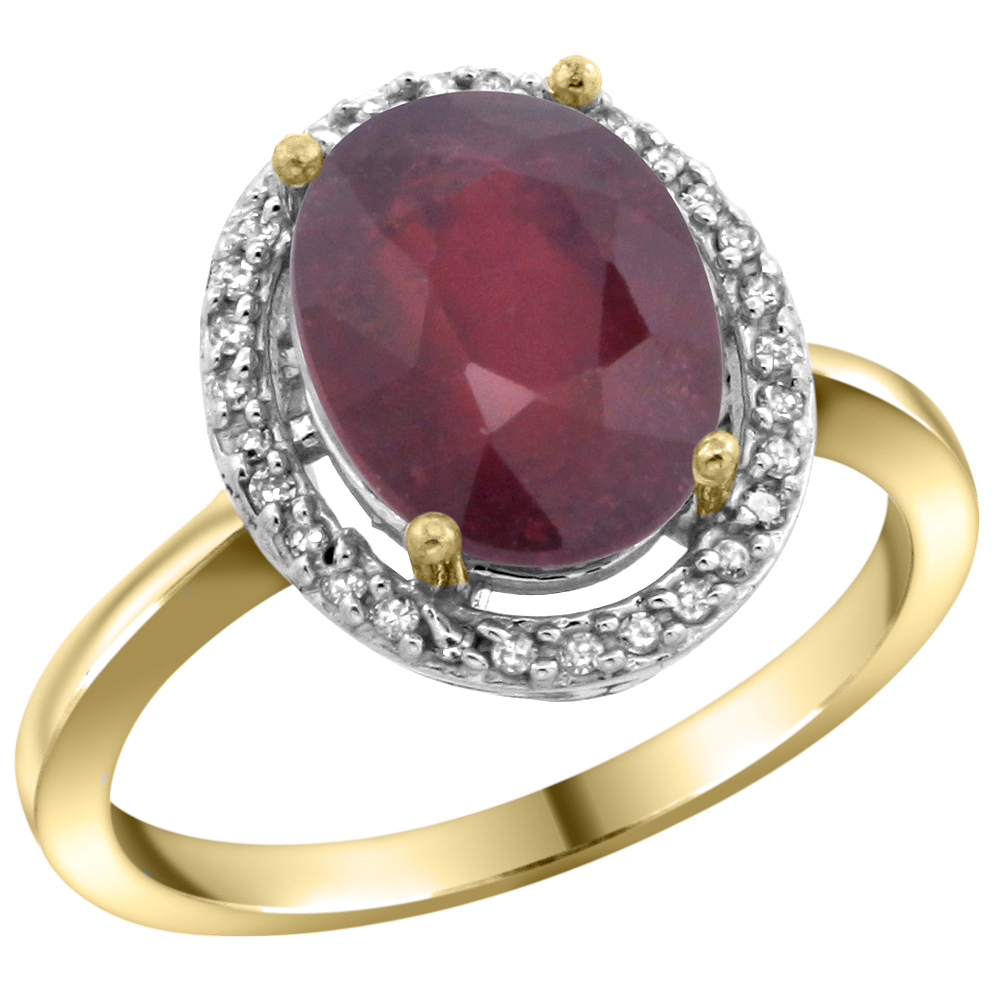 Sabrina Silver 10K Yellow Gold Diamond Enhanced Genuine Ruby Engagement Ring Oval 10x8mm, sizes 5-10