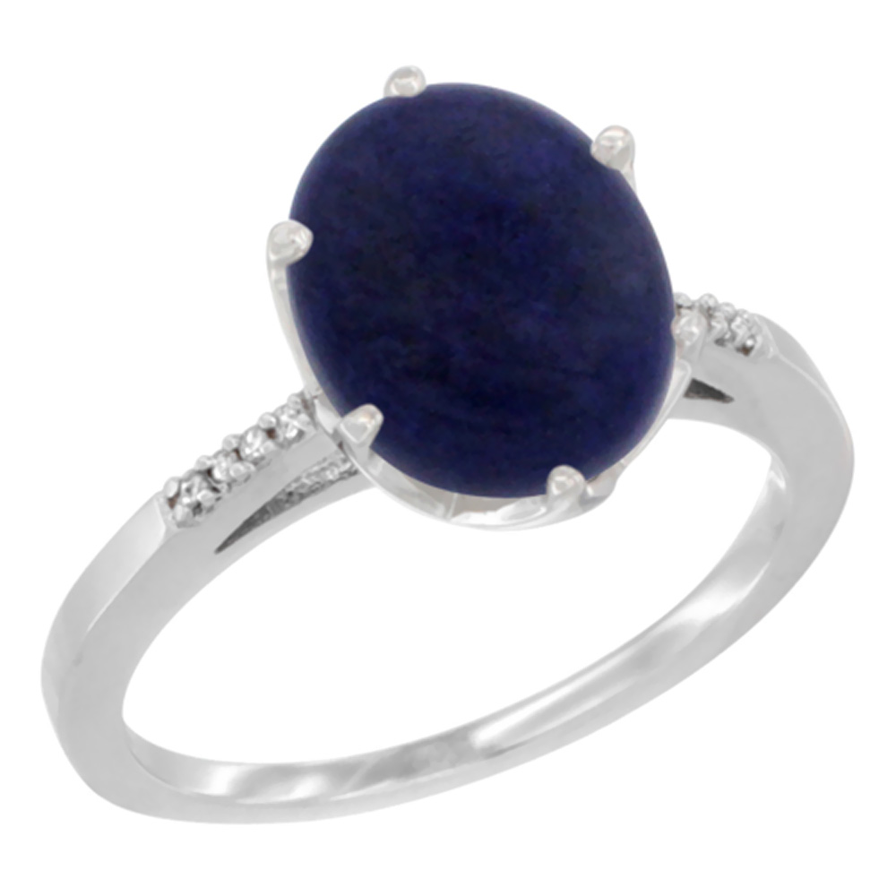 Sabrina Silver 14K White Gold Natural Lapis Engagement Ring 10x8 mm Oval, sizes 5 - 10