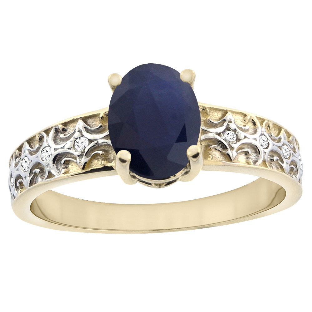 Sabrina Silver 10K Yellow Gold Diamond Natural Quality Blue Sapphire Engagement Ring Oval 8x6 mm, size 5 - 10