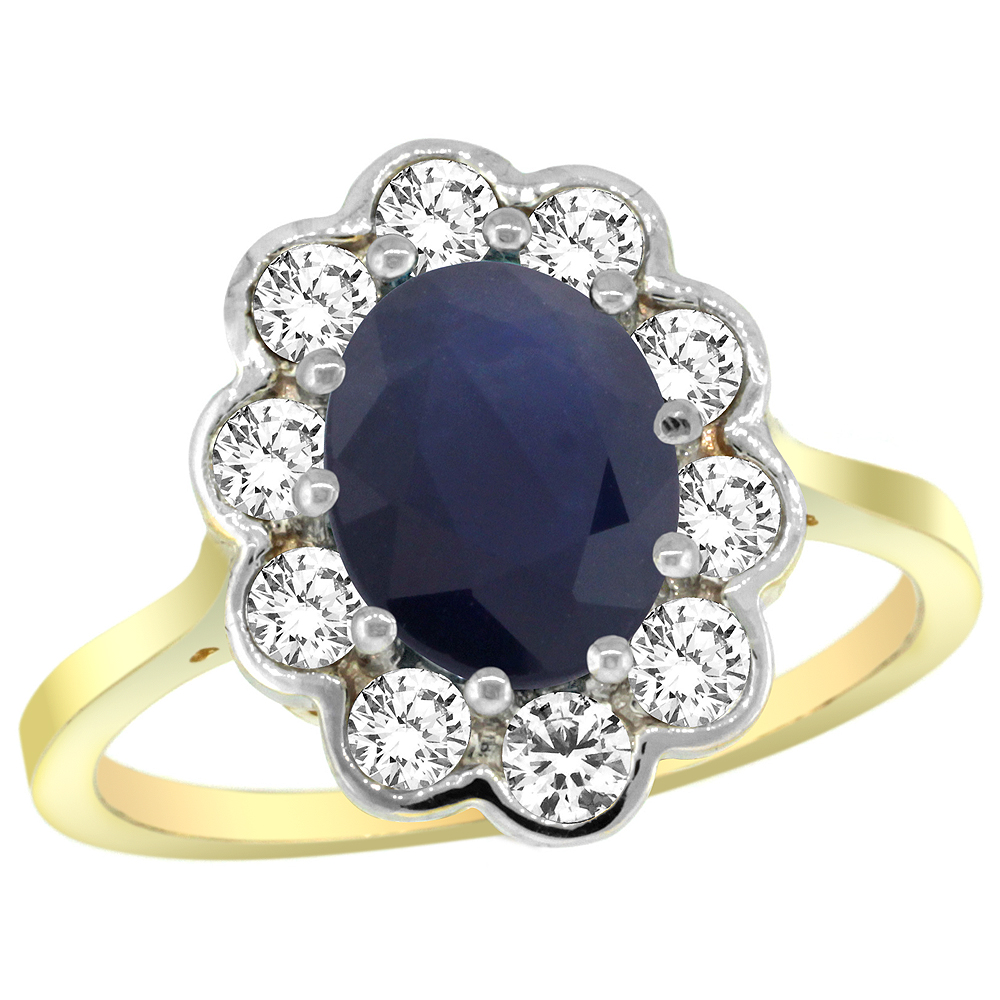 Sabrina Silver 14k Yellow Gold Halo Engagement Blue Sapphire Engagement Ring Diamond Accents Oval 9x7mm, sizes 5 - 10