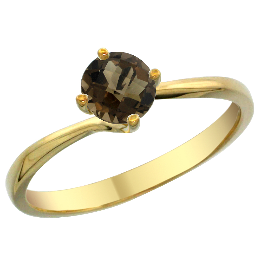 Sabrina Silver 14K Yellow Gold Natural Smoky Topaz Solitaire Ring Round 6mm, sizes 5 - 10