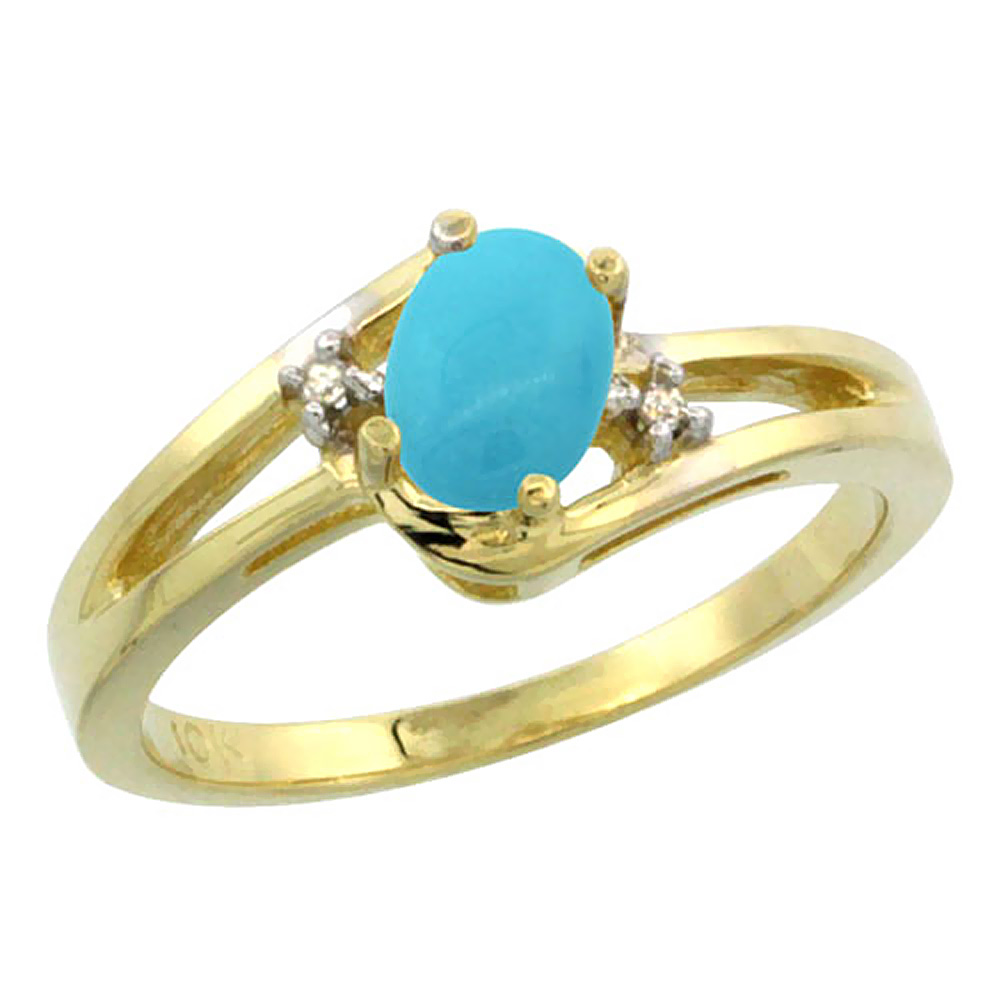 Sabrina Silver 10K Yellow Gold Diamond Natural Turquoise Ring Oval 6x4 mm, sizes 5-10
