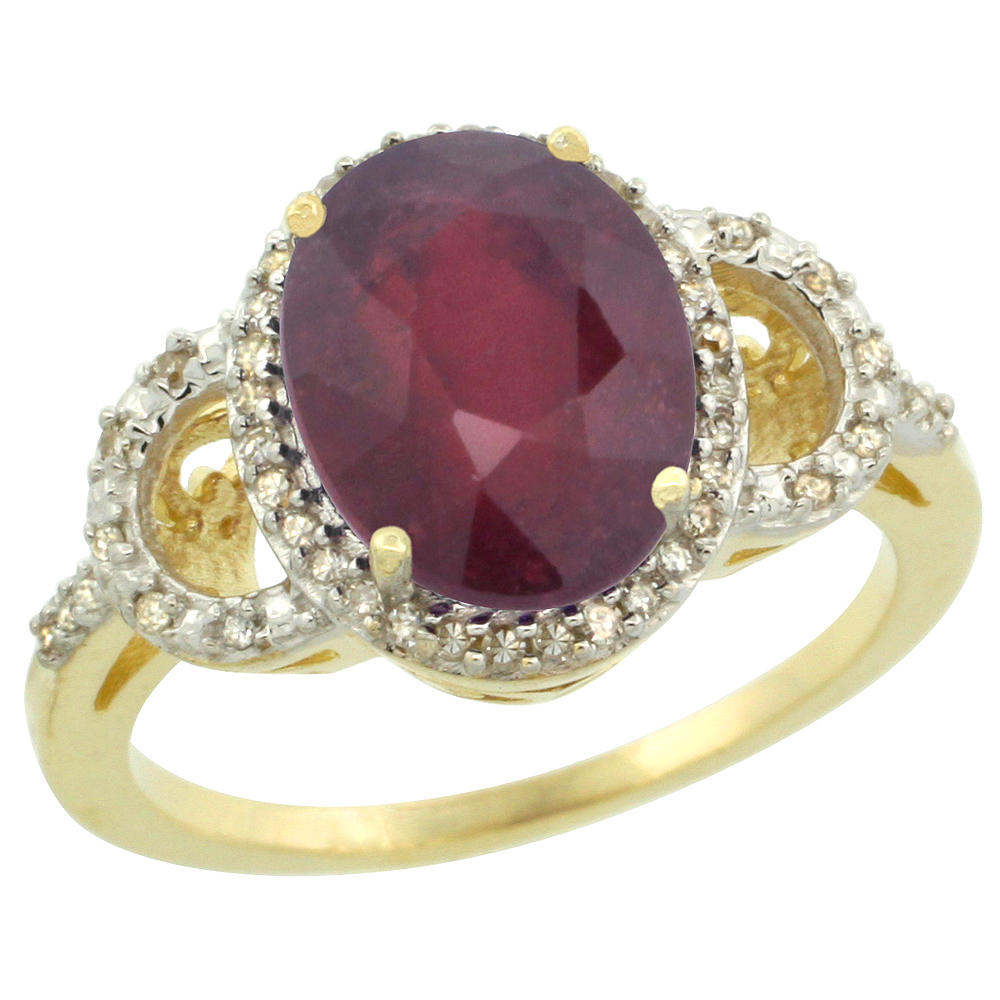 Sabrina Silver 14K Yellow Gold Diamond Enhanced Genuine Ruby Engagement Ring Oval 10x8mm, sizes 5-10