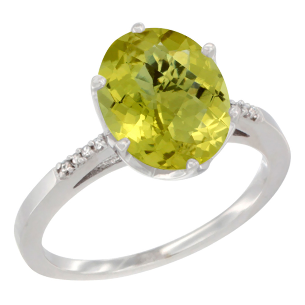 Sabrina Silver 14K White Gold Natural Lemon Quartz Engagement Ring 10x8 mm Oval, sizes 5 - 10