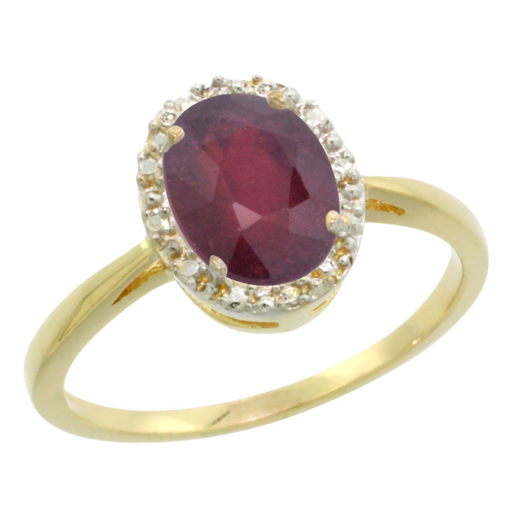 Sabrina Silver 14K Yellow Gold Enhanced Ruby Diamond Halo Ring Oval 8X6mm, sizes 5-10