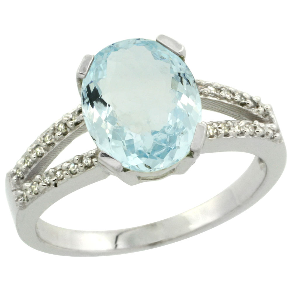 Sabrina Silver 14K White Gold Diamond Natural Aquamarine Engagement Ring Oval 10x8mm, sizes 5-10