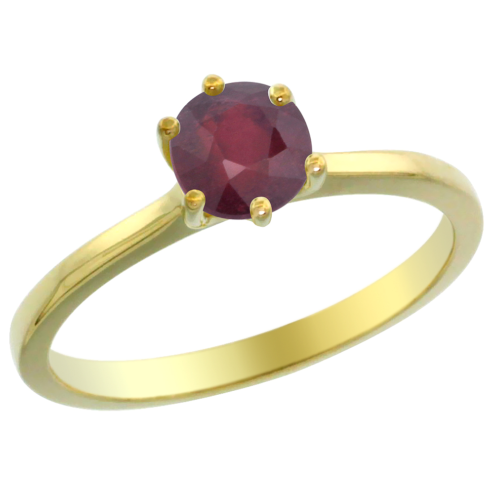 Sabrina Silver 14K Yellow Gold Natural Enhanced Genuine Ruby Solitaire Ring Round 6mm, sizes 5 - 10