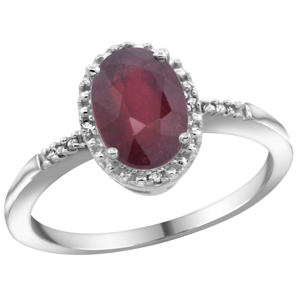 Sabrina Silver 10K White Gold Diamond Natural High Quality Ruby Ring Oval 8x6mm, sizes 5-10