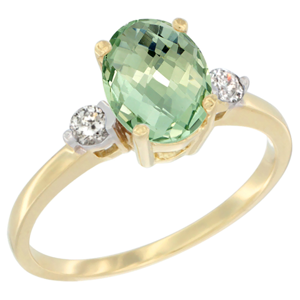 Sabrina Silver 10K Yellow Gold Natural Green Amethyst Ring Oval 9x7 mm Diamond Accent, sizes 5 to 10