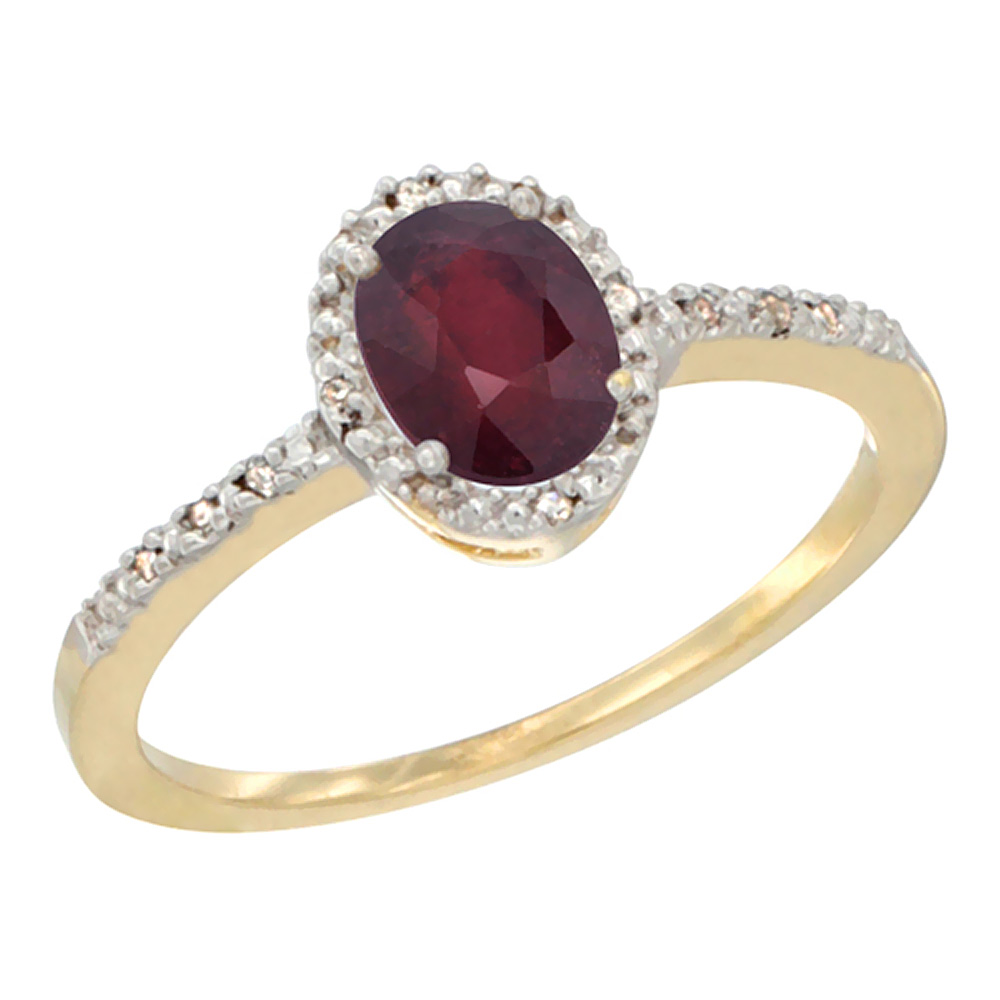 Sabrina Silver 14K Yellow Gold Diamond Enhanced Genuine Ruby Engagement Ring Oval 7x5 mm, sizes 5 - 10