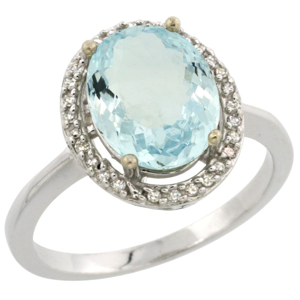 Sabrina Silver 10K White Gold Diamond Natural Aquamarine Engagement Ring Oval 10x8mm, sizes 5-10