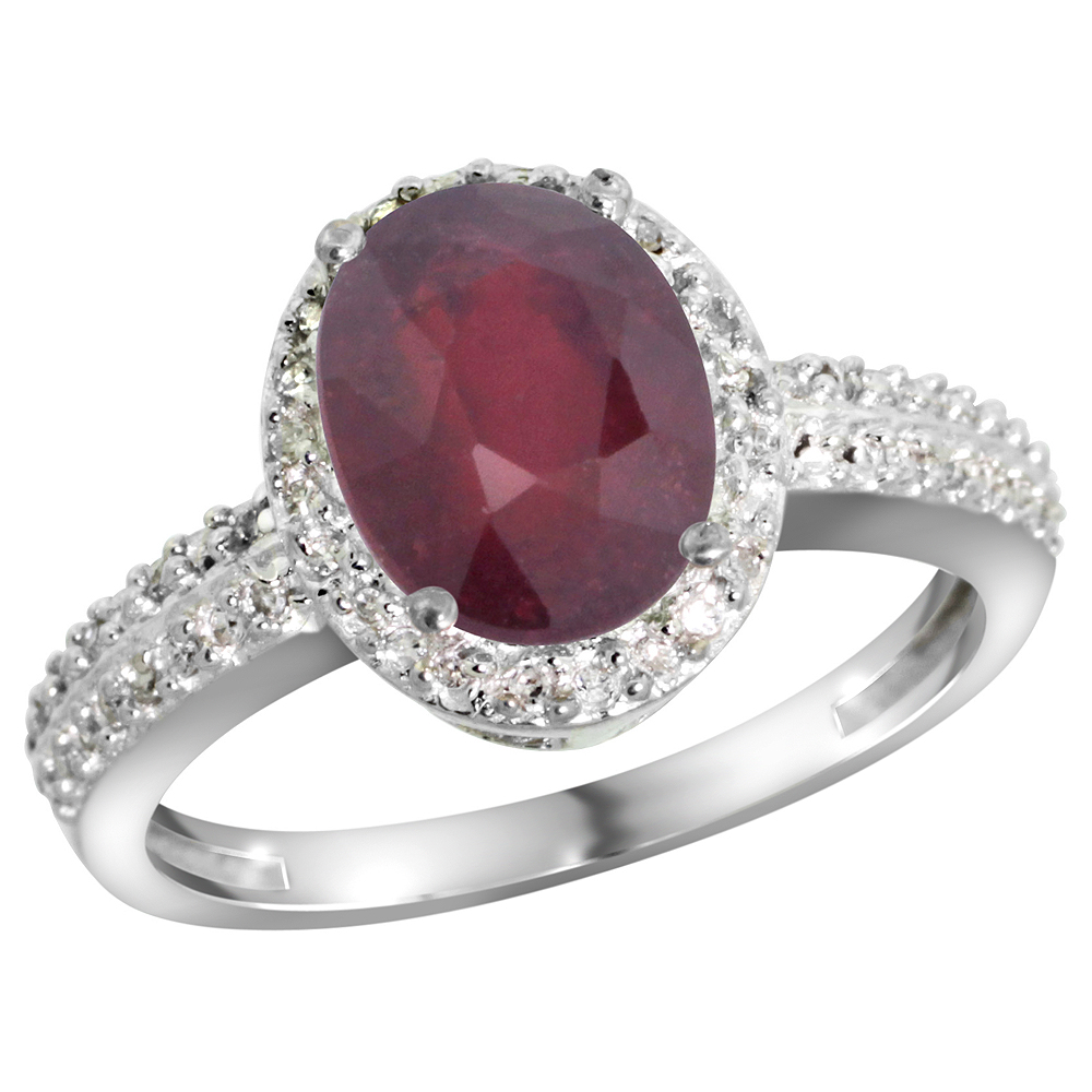Sabrina Silver 10K White Gold Diamond Enhanced Genuine Ruby Ring Oval 9x7mm, sizes 5-10