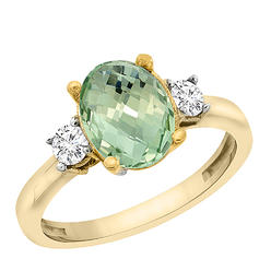 Sabrina Silver 14K Yellow Gold Natural Green Amethyst Engagement Ring Oval 10x8 mm Diamond Sides, sizes 5 - 10