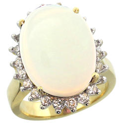 Sabrina Silver 10k Yellow Gold Diamond Halo Natural Opal Ring Large Oval 18x13mm, sizes 5-10
