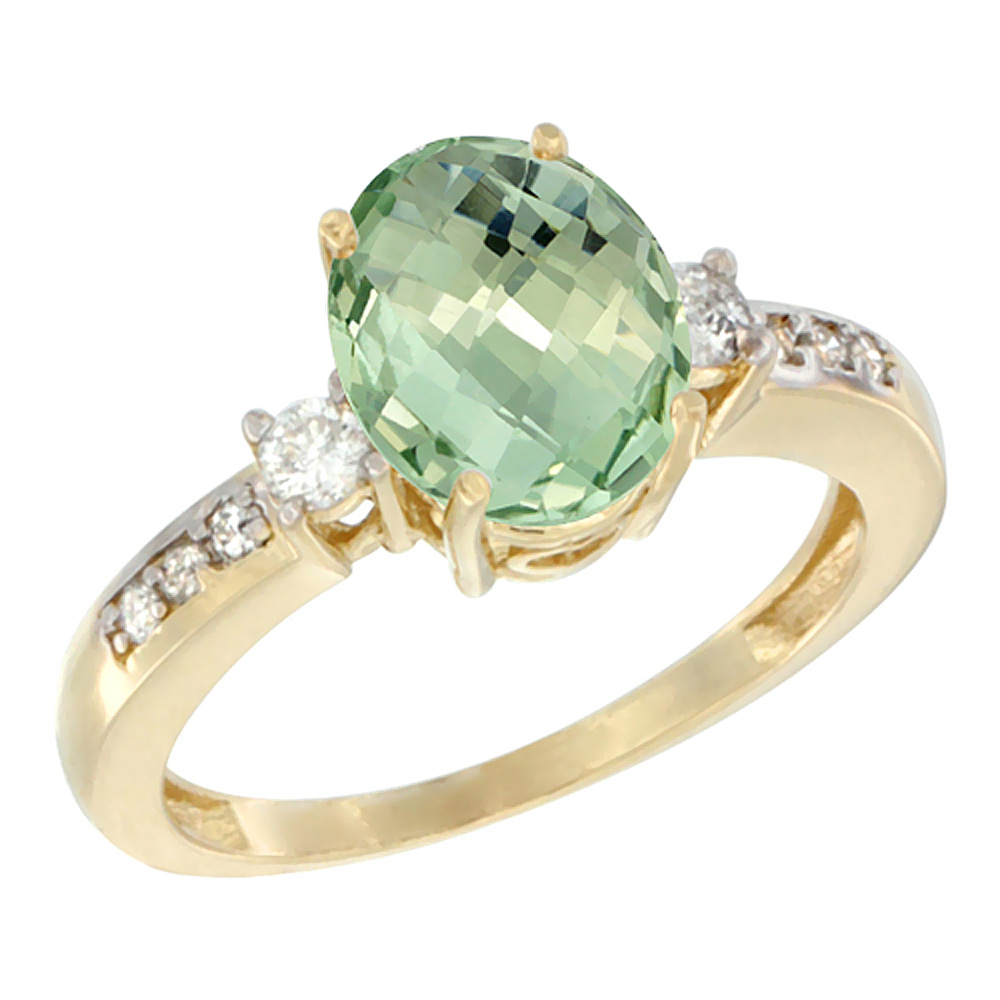 Sabrina Silver 10k Yellow Gold Genuine Green Amethyst Ring Oval 9x7 mm Diamond Accent sizes 5 - 10