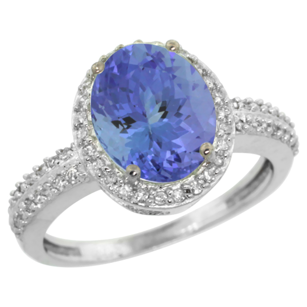 Sabrina Silver 10K White Gold Diamond Natural Tanzanite Engagement Ring Oval 10x8mm, sizes 5-10