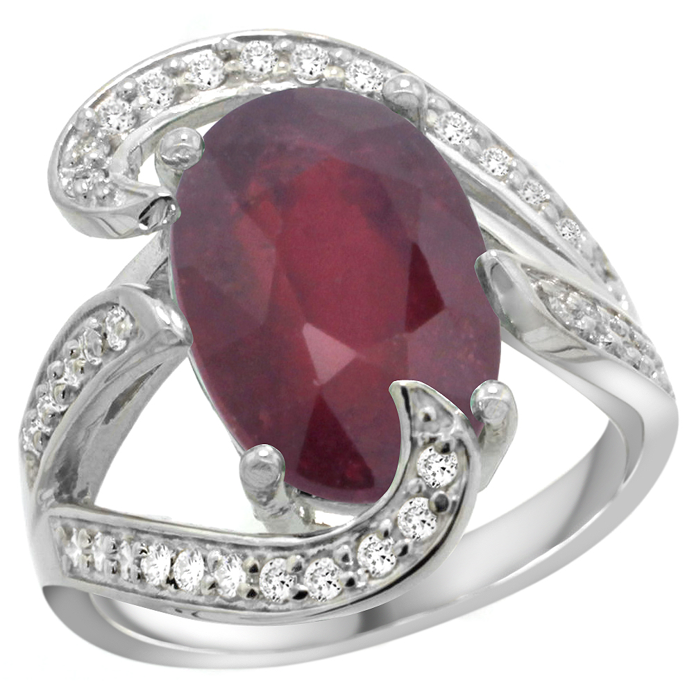 Sabrina Silver 14k White Gold Natural Enhanced Ruby Ring Oval 14x10mm Diamond Accent, 3/4 inch wide, sizes 5 - 10
