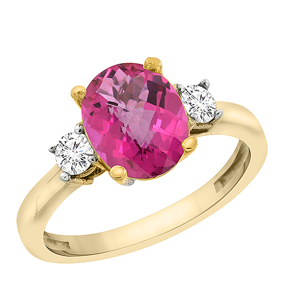 Sabrina Silver 10K Yellow Gold Natural Pink Topaz Engagement Ring Oval 10x8 mm Diamond Sides, sizes 5 - 10