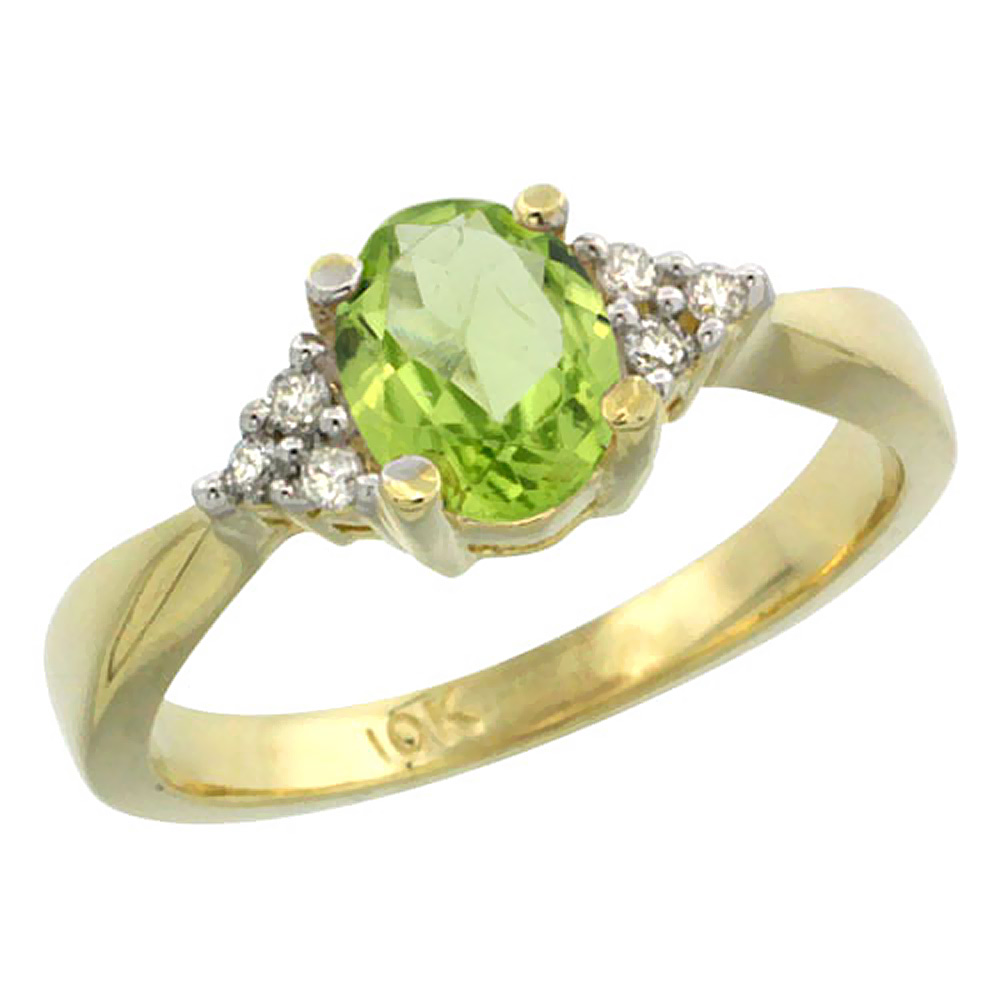 Sabrina Silver 10K Yellow Gold Diamond Natural Peridot Engagement Ring Oval 7x5mm, sizes 5-10