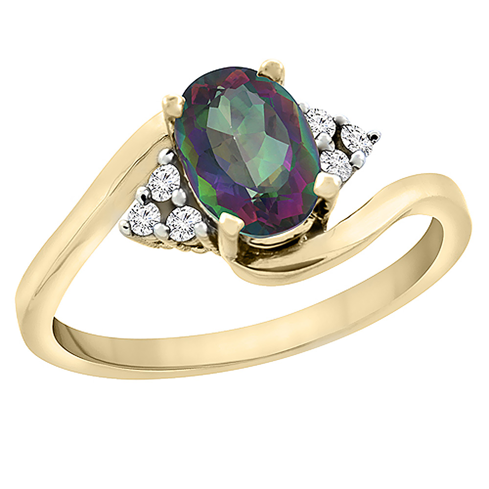 Sabrina Silver 14K Yellow Gold Diamond Natural Mystic Topaz Engagement Ring Oval 7x5mm, sizes 5 - 10