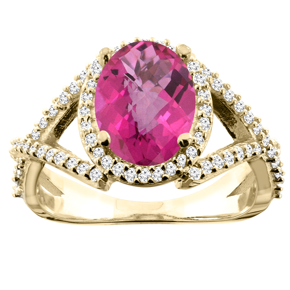 Sabrina Silver 10K White/Yellow/Rose Gold Natural Pink Topaz Ring Oval 10x8mm Diamond Accent, sizes 5 - 10