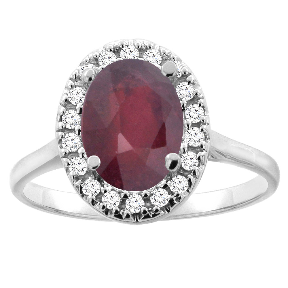 Sabrina Silver 10K Gold Enhanced Ruby Halo Ring Oval 9x7mm Diamond Accent, sizes 5 - 10