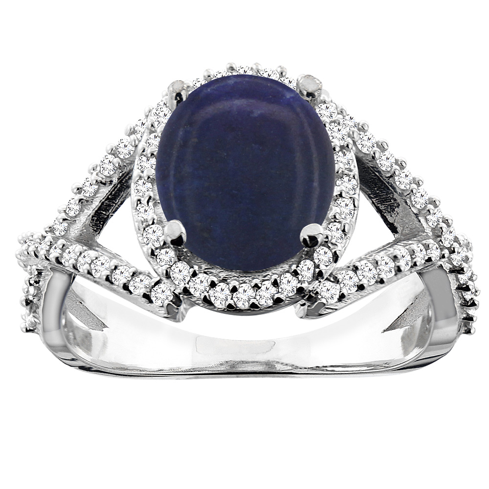 Sabrina Silver 14K White/Yellow/Rose Gold Natural Lapis Ring Oval 9x7mm Diamond Accent, sizes 5 - 10