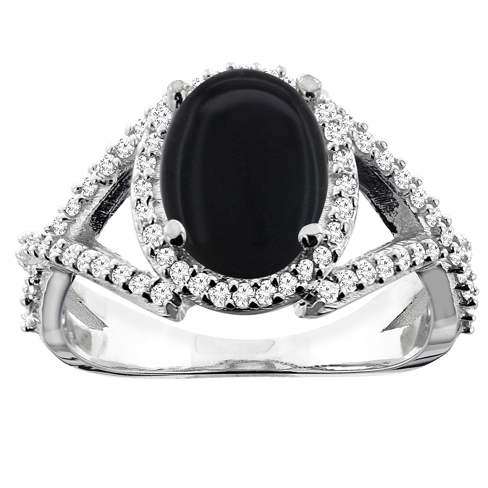 Sabrina Silver 14K White/Yellow/Rose Gold Natural Black Onyx Ring Oval 10x8mm Diamond Accent, sizes 5 - 10