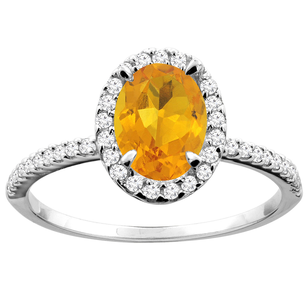 Sabrina Silver 14K White/Yellow Gold Natural Citrine Ring Oval 8x6mm Diamond Accent, sizes 5 - 10
