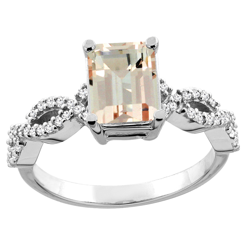Sabrina Silver 10K White/Yellow Gold Natural Morganite Eternity Ring Octagon 9x7mm Diamond Accent, sizes 5 - 10
