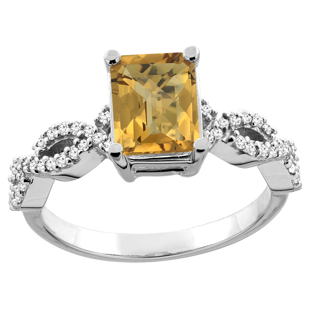 Sabrina Silver 10K White/Yellow Gold Natural Whisky Quartz Eternity Ring Octagon 9x7mm Diamond Accent, sizes 5 - 10