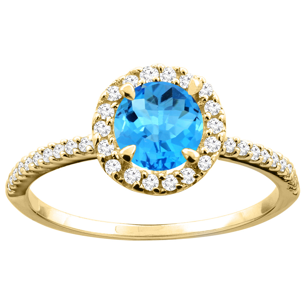 Sabrina Silver 10K Gold Genuine Blue Topaz Ring Halo Round 6mm Diamond Accent sizes 5 - 10