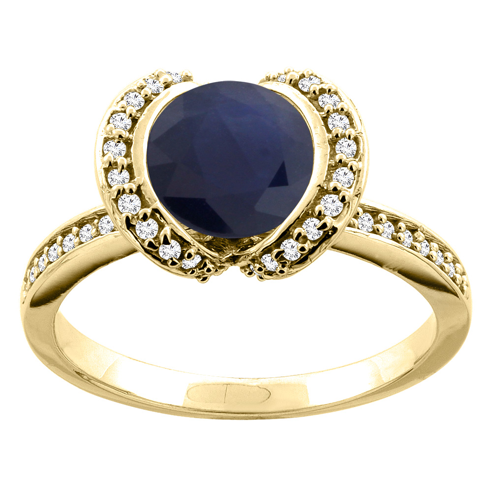 Sabrina Silver 10K White/Yellow Gold Natural High Quality Blue Sapphire Ring Round 7mm Diamond Accent, sizes 5 - 10