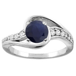 Sabrina Silver 10K White/Yellow Gold Natural High Quality Blue Sapphire Bypass Ring Round 6mm Diamond Accent, sizes 5 - 10