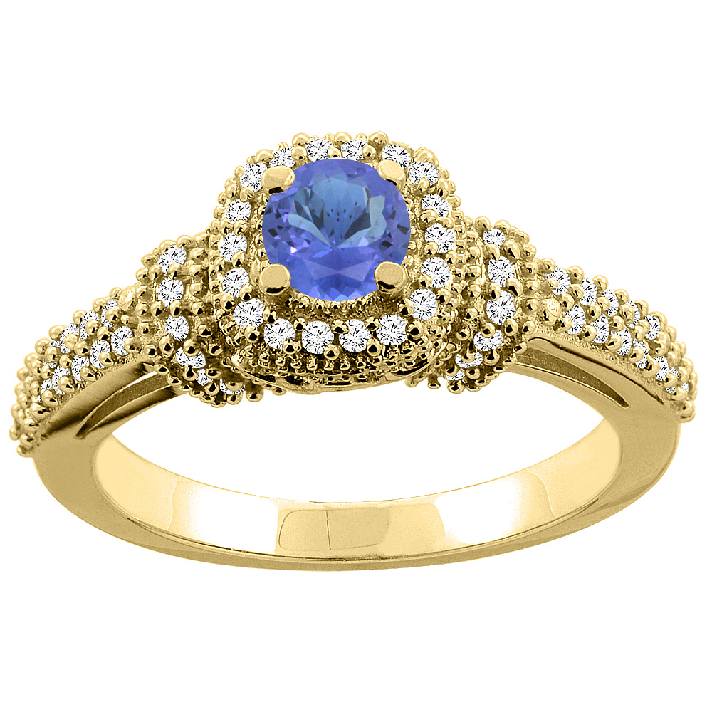 Sabrina Silver 14K Gold Natural Tanzanite Engagement Halo Ring Round 5mm Diamond Accents, sizes 5 - 10