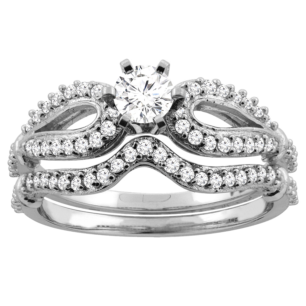 Sabrina Silver 14K Gold 0.69 cttw Round Diamond 2-Piece Bridal Ring Set, sizes 5 - 10