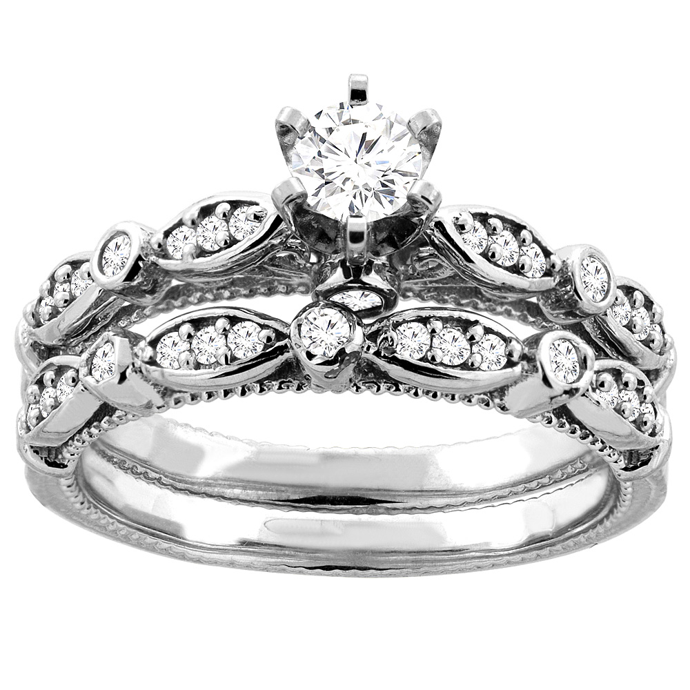 Sabrina Silver 10K White Gold 0.68 cttw. Round Diamond 2-piece Bridal Ring Set, sizes 5 - 10